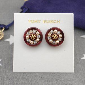 Tory Burch Roxanne Small Button Crystal Earrings - Tortoise